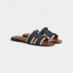 Hermès Oasis Sandals Fringe Denim Raw Blue