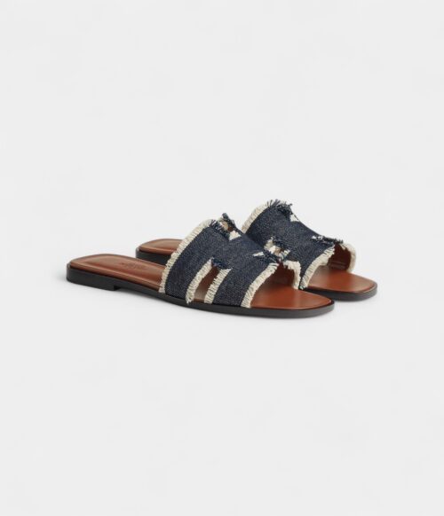 Hermès Oasis Sandals Fringe Denim Raw Blue