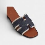 Hermès Oasis Sandals Fringe Denim Raw Blue