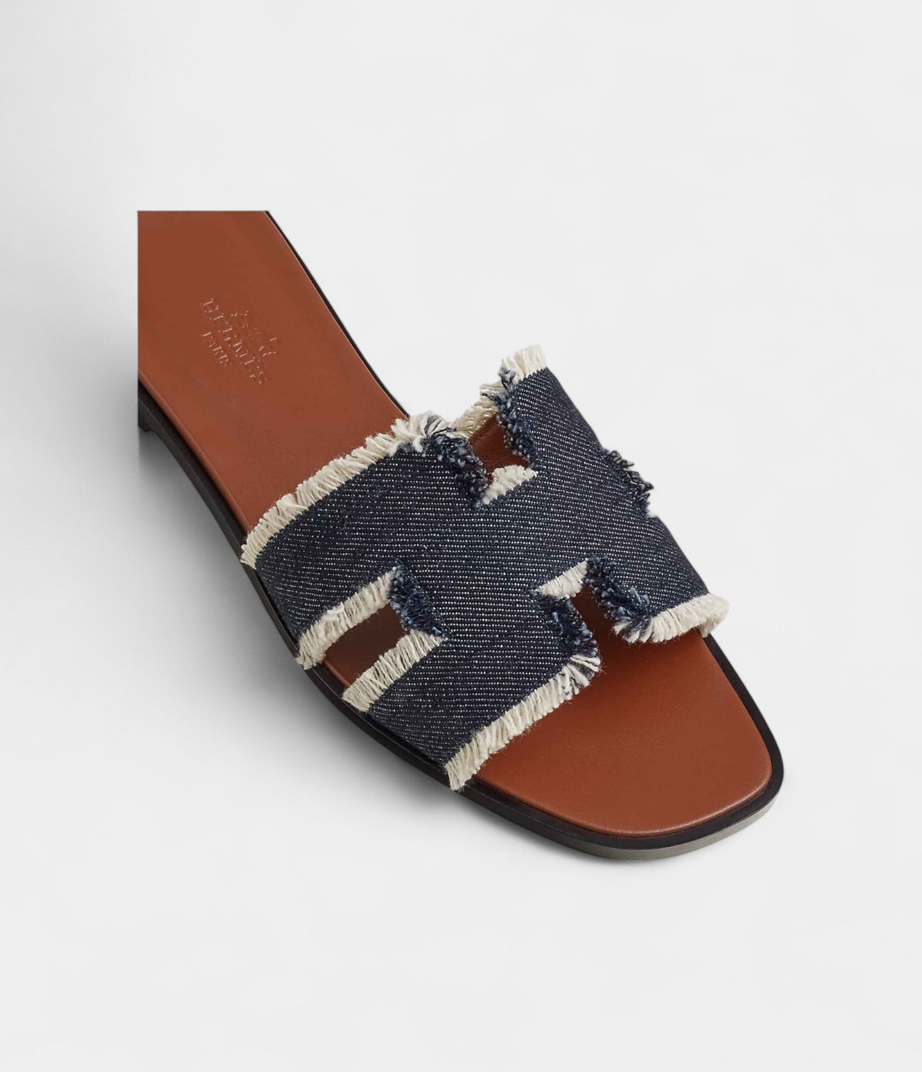Hermès Oasis Sandals Fringe Denim Raw Blue