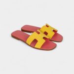 Hermès Oran Sandal Jaune Sable and Rose Azalee Suede Goatskin 37.5 EU
