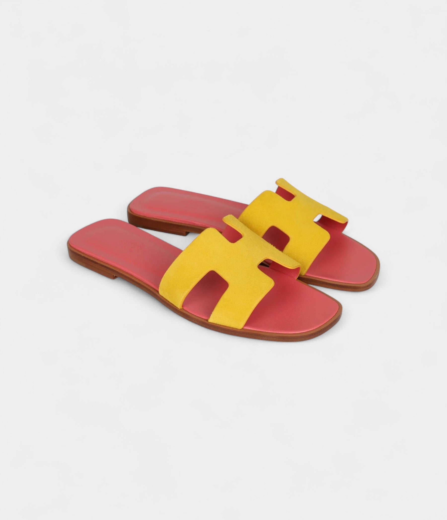Hermès Oran Sandal Jaune Sable and Rose Azalee Suede Goatskin 37.5 EU