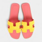 Hermès Oran Sandal Jaune Sable and Rose Azalee Suede Goatskin 37.5 EU