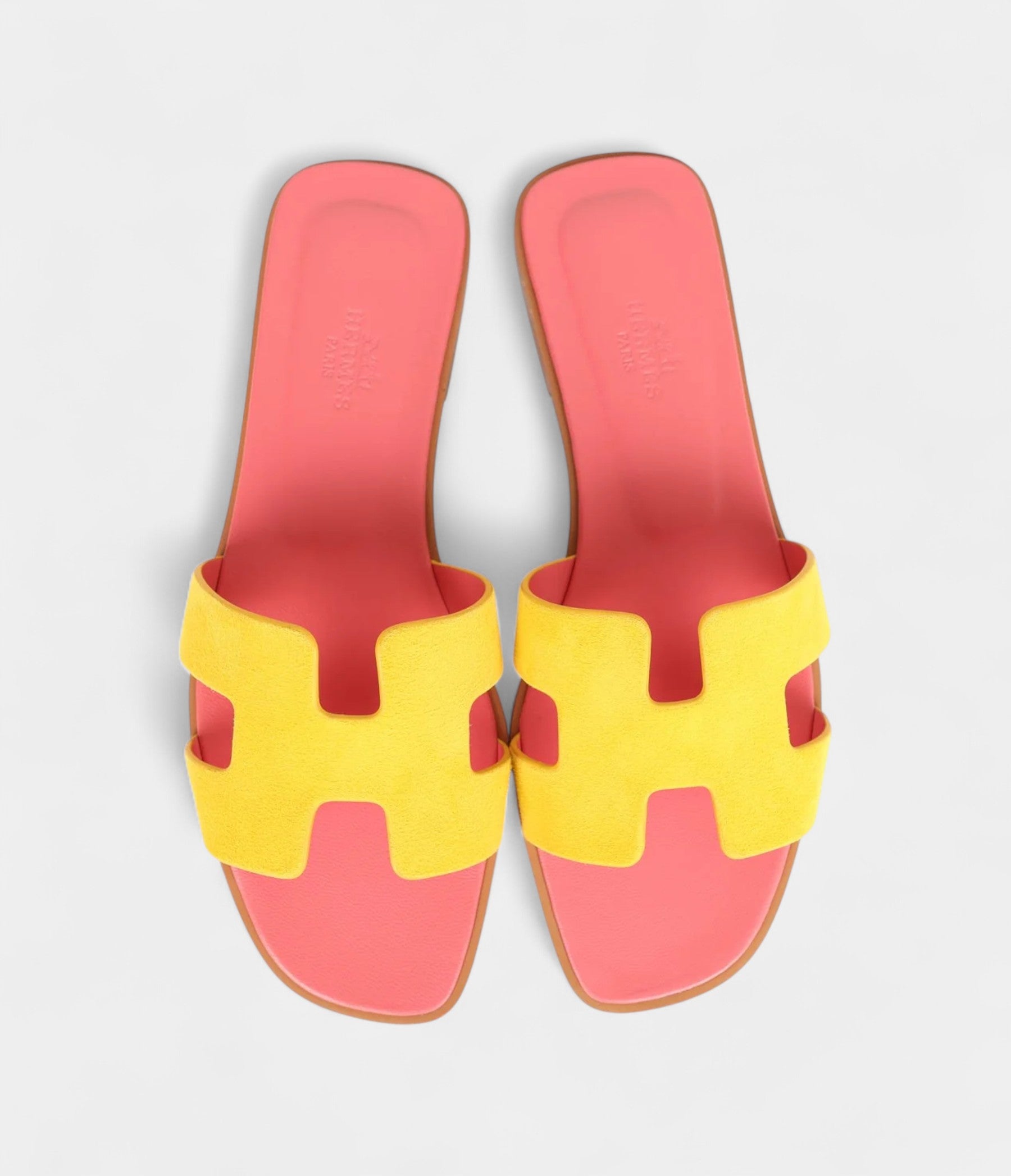 Hermès Oran Sandal Jaune Sable and Rose Azalee Suede Goatskin 37.5 EU