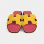 Hermès Oran Sandal Jaune Sable and Rose Azalee Suede Goatskin 37.5 EU