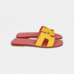 Hermès Oran Sandal Jaune Sable and Rose Azalee Suede Goatskin 37.5 EU