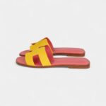 Hermès Oran Sandal Jaune Sable and Rose Azalee Suede Goatskin 37.5 EU