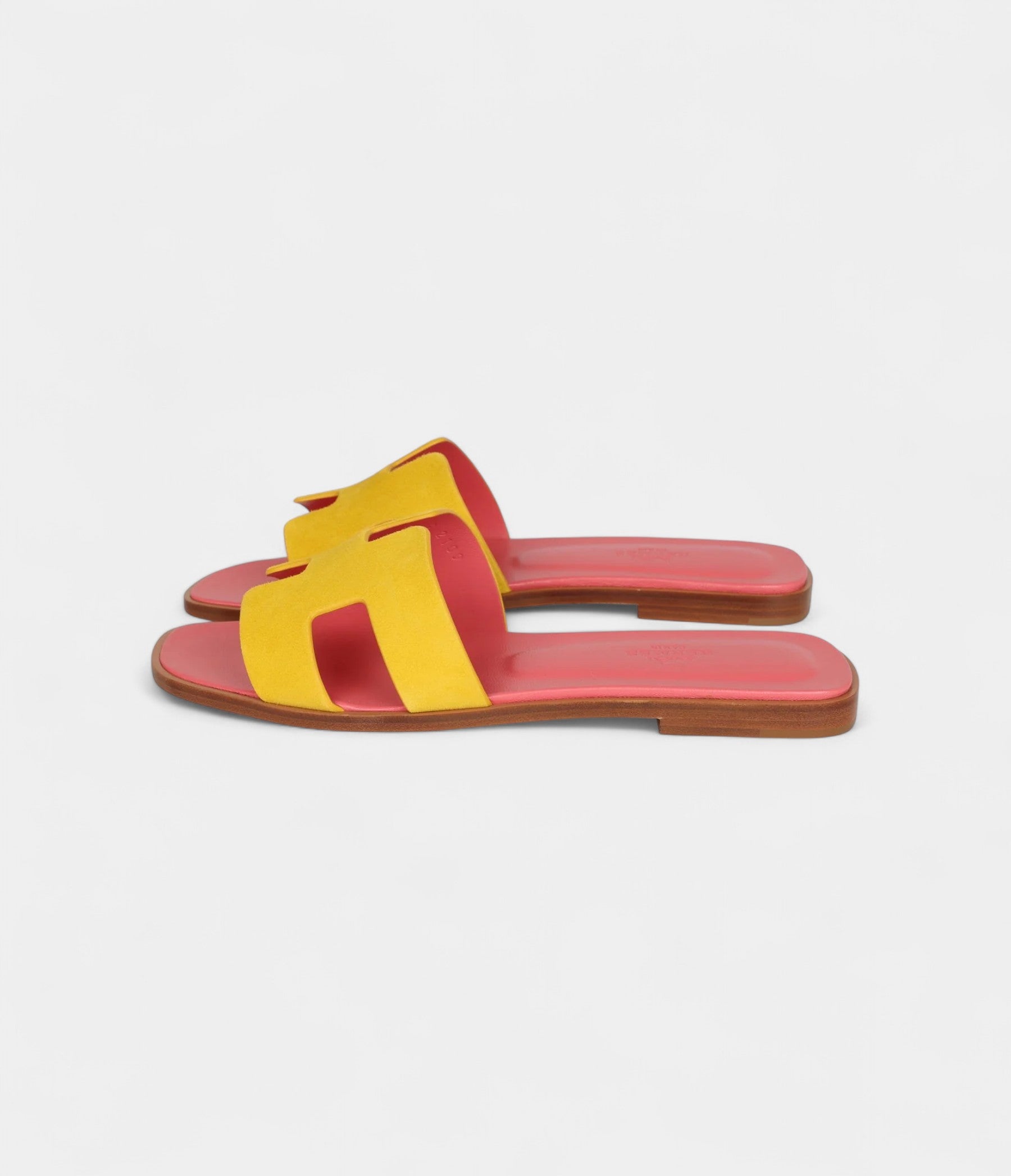 Hermès Oran Sandal Jaune Sable and Rose Azalee Suede Goatskin 37.5 EU