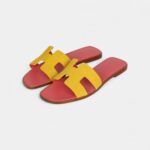 Hermès Oran Sandal Jaune Sable and Rose Azalee Suede Goatskin 38.5 EU