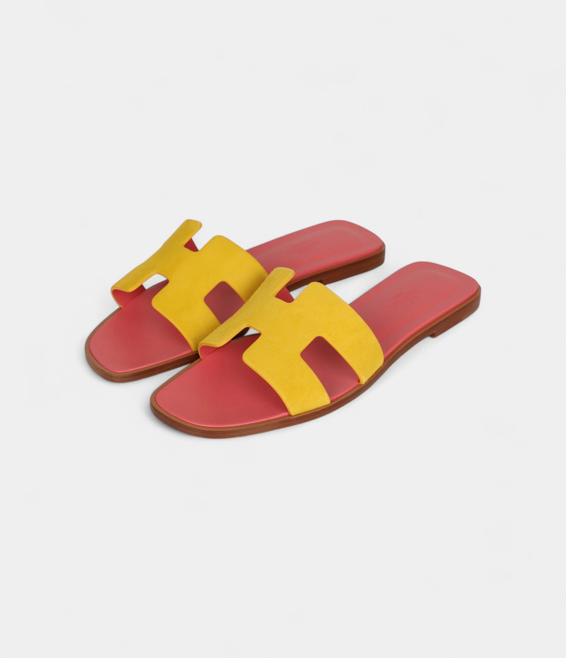 Hermès Oran Sandal Jaune Sable and Rose Azalee Suede Goatskin 38.5 EU