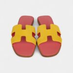 Hermès Oran Sandal Jaune Sable and Rose Azalee Suede Goatskin 38.5 EU