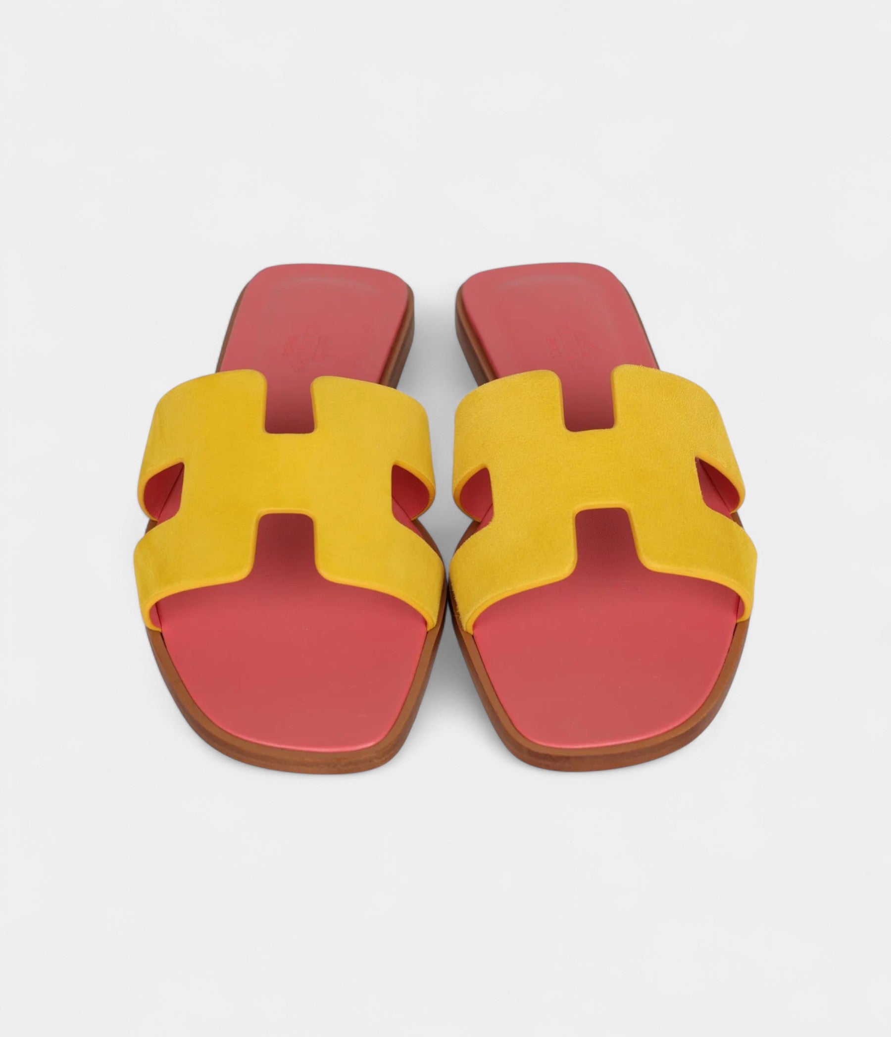 Hermès Oran Sandal Jaune Sable and Rose Azalee Suede Goatskin 38.5 EU