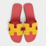 Hermès Oran Sandal Jaune Sable and Rose Azalee Suede Goatskin 38.5 EU