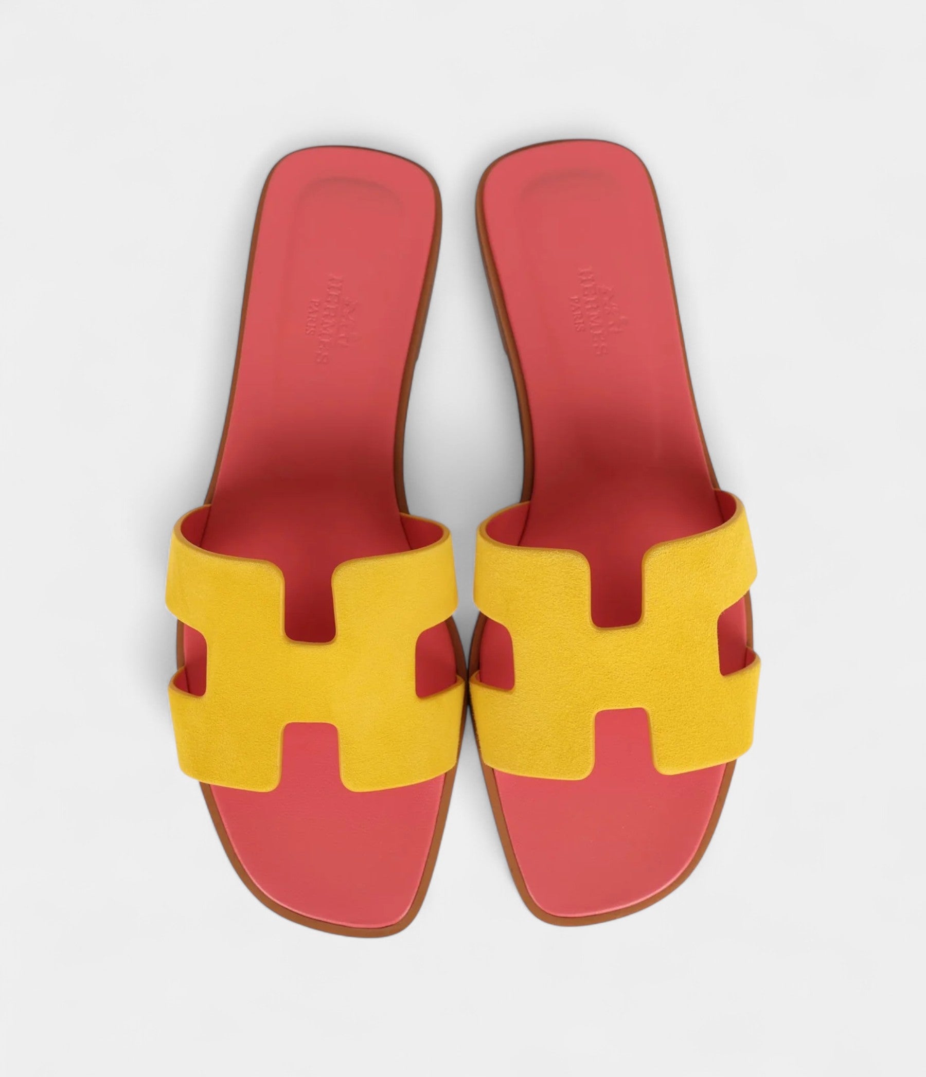 Hermès Oran Sandal Jaune Sable and Rose Azalee Suede Goatskin 38.5 EU