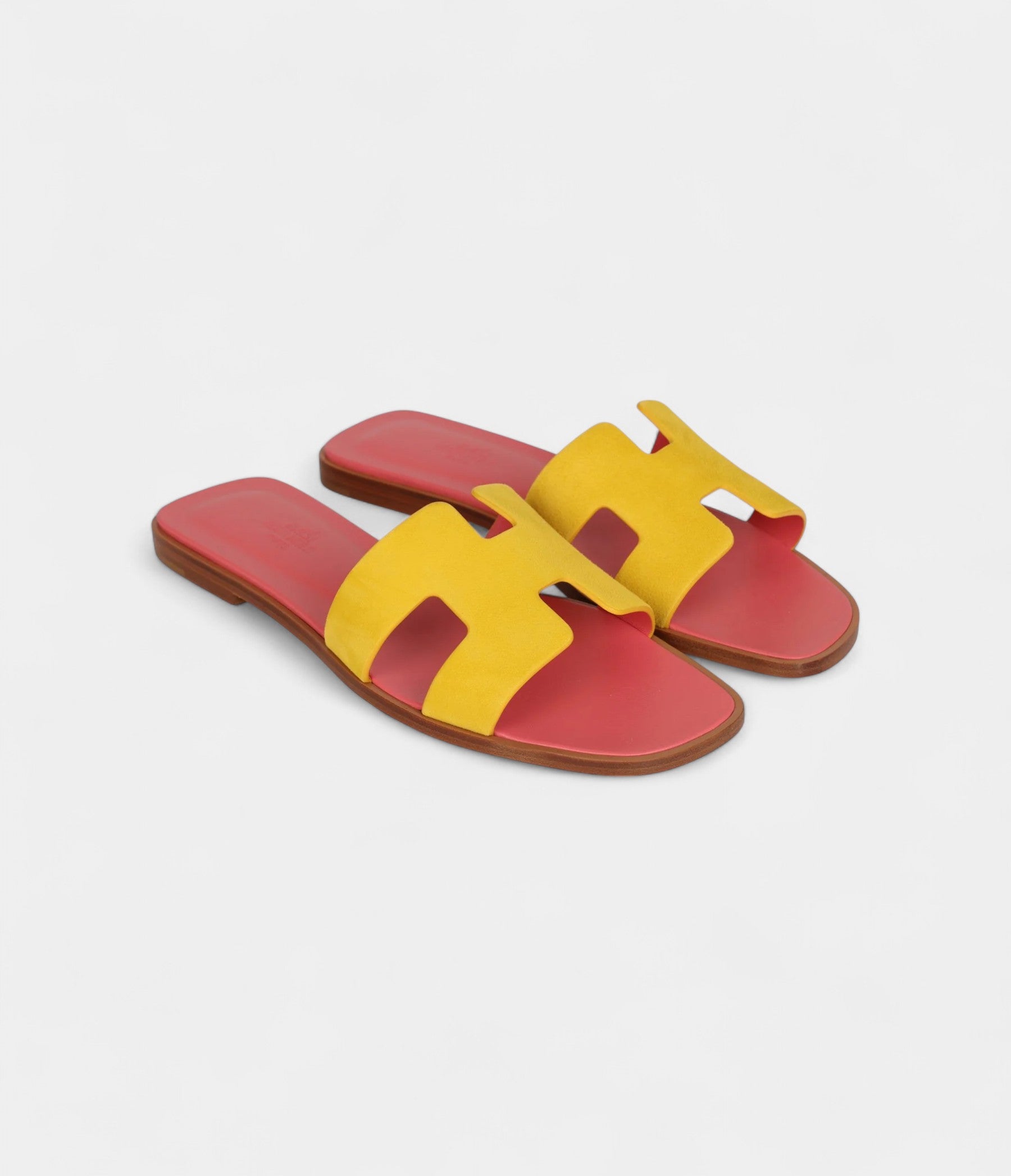 Hermès Oran Sandal Jaune Sable and Rose Azalee Suede Goatskin 38.5 EU