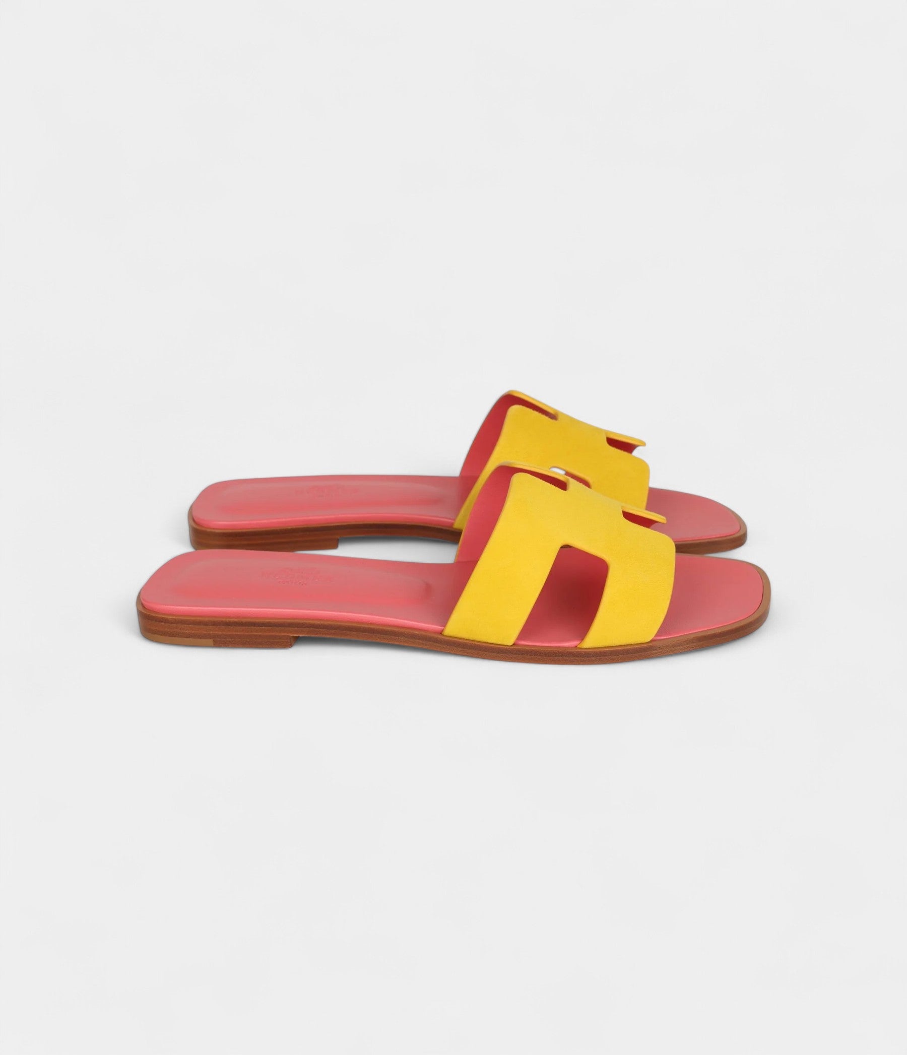 Hermès Oran Sandal Jaune Sable and Rose Azalee Suede Goatskin 38.5 EU