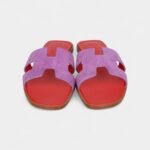 Hermès Oran Sandal Violet Parme and Red Suede Goatskin 38.5 EU