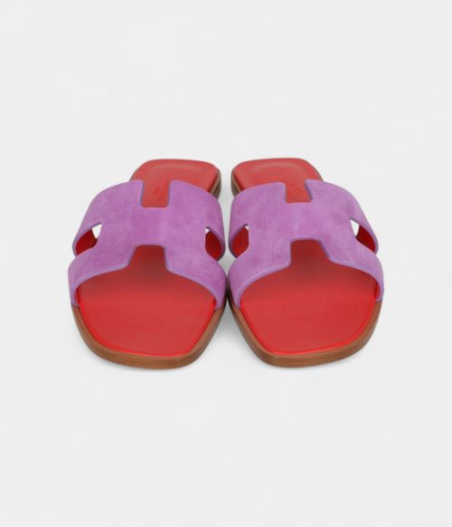 Hermès Oran Sandal Violet Parme and Red Suede Goatskin 38.5 EU