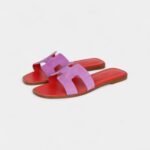 Hermès Oran Sandal Violet Parme and Red Suede Goatskin 38.5 EU
