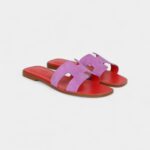 Hermès Oran Sandal Violet Parme and Red Suede Goatskin 38.5 EU