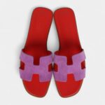 Hermès Oran Sandal Violet Parme and Red Suede Goatskin 38.5 EU