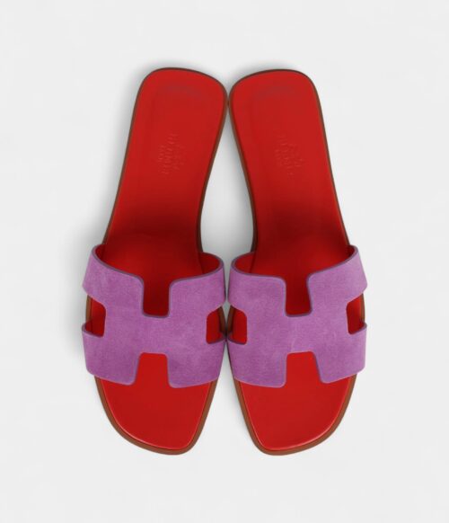 Hermès Oran Sandal Violet Parme and Red Suede Goatskin 38.5 EU