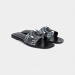 Hermès Oran Sandals Astrologie Bandana Black and White Calfskin 40 EU