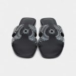 Hermès Oran Sandals Astrologie Bandana Black and White Calfskin 40 EU