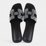 Hermès Oran Sandals Astrologie Bandana Black and White Calfskin 40 EU