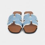 Hermès Oran Sandals Bleu Clair Denim Fringe 38.5 EU