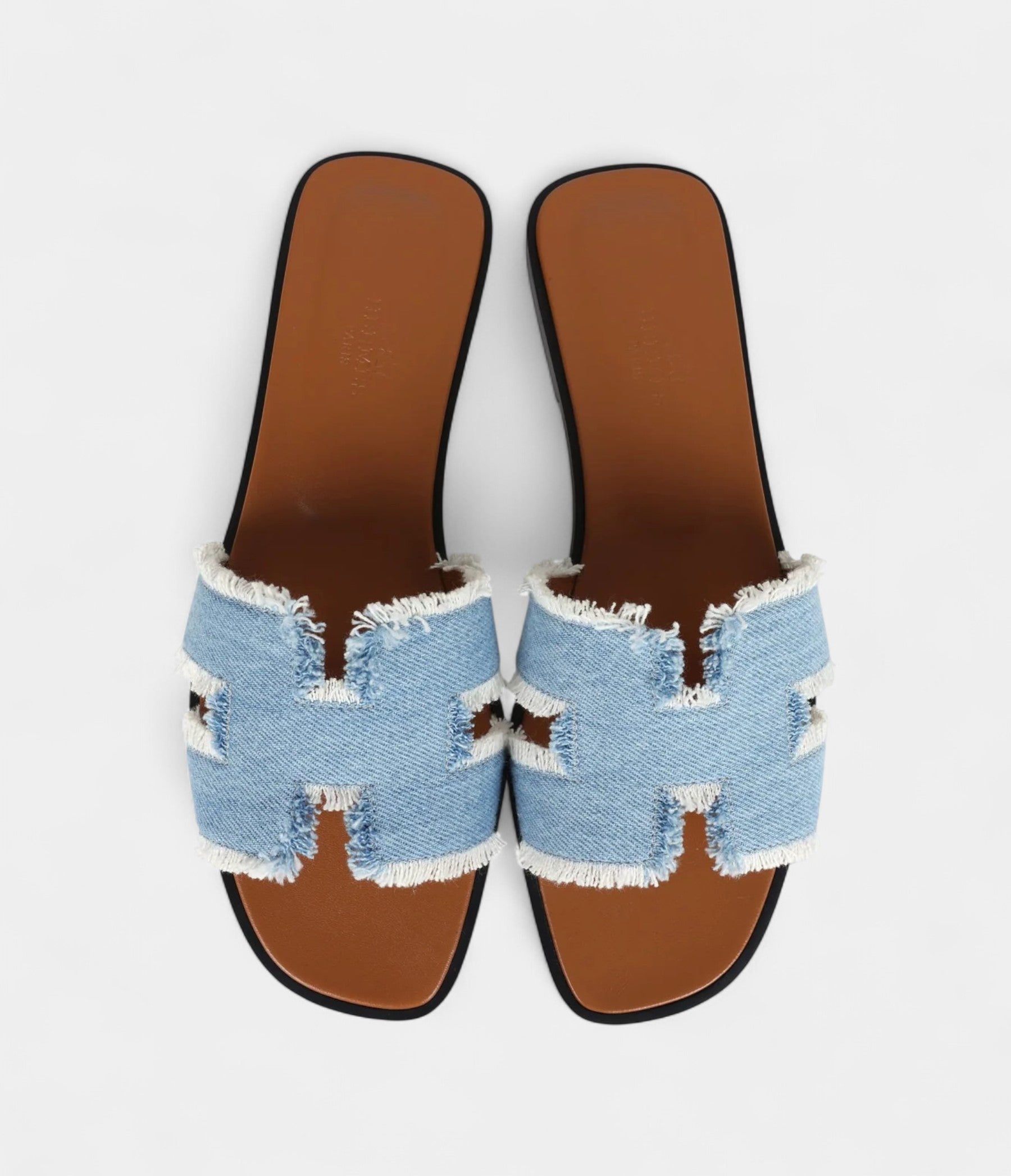 Hermès Oran Sandals Bleu Clair Denim Fringe 38.5 EU