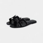 Hermès Oran Sandals Crystal Embellished Black Suede 39 EU