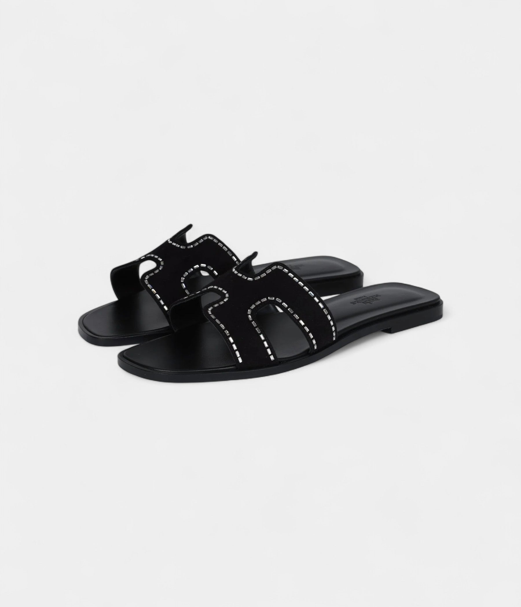 Hermès Oran Sandals Crystal Embellished Black Suede 39 EU
