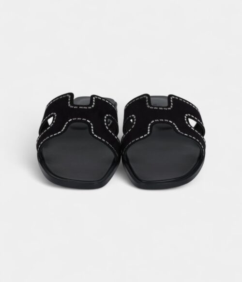 Hermès Oran Sandals Crystal Embellished Black Suede 39 EU