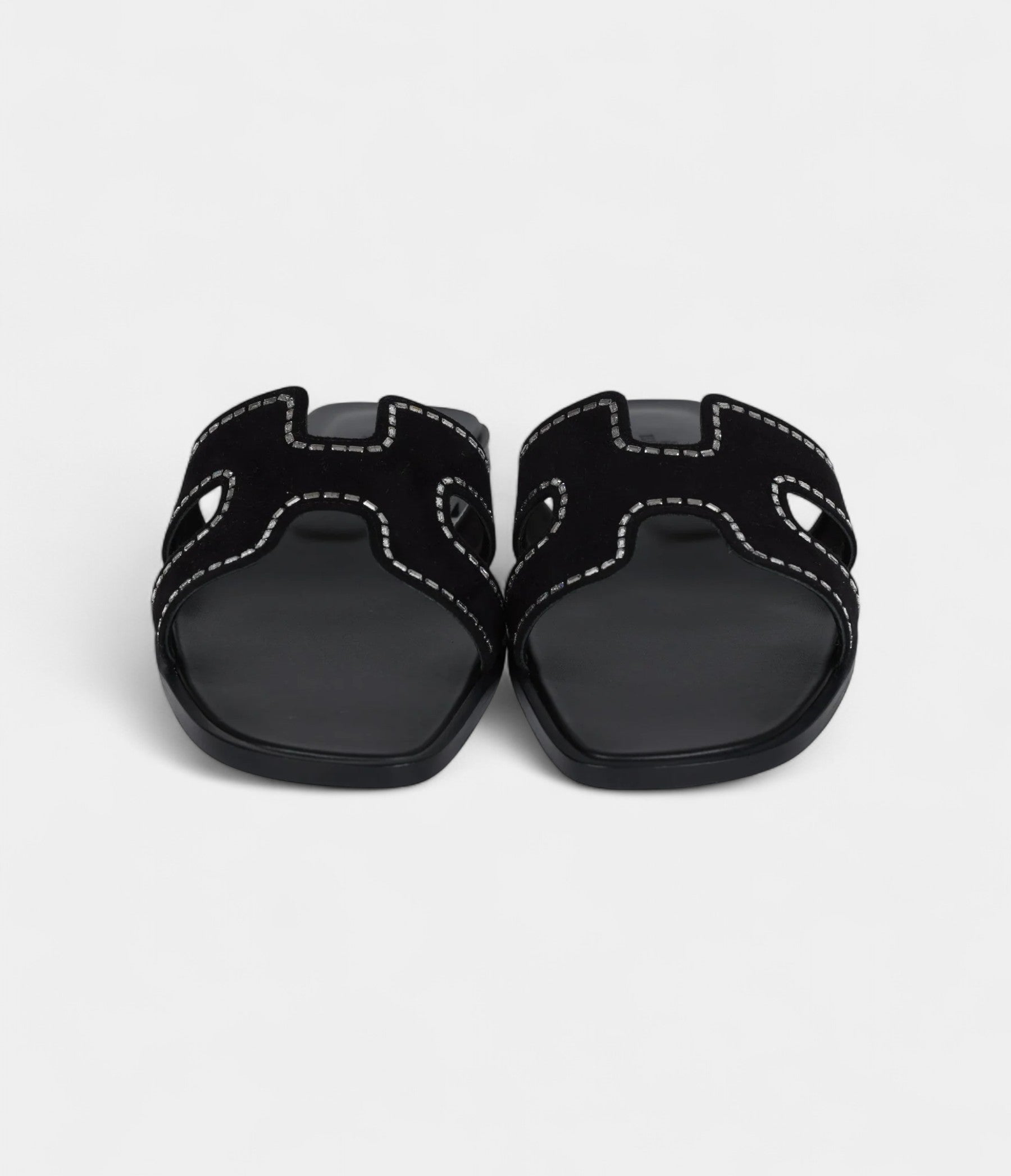 Hermès Oran Sandals Crystal Embellished Black Suede 39 EU