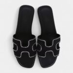 Hermès Oran Sandals Crystal Embellished Black Suede 39 EU