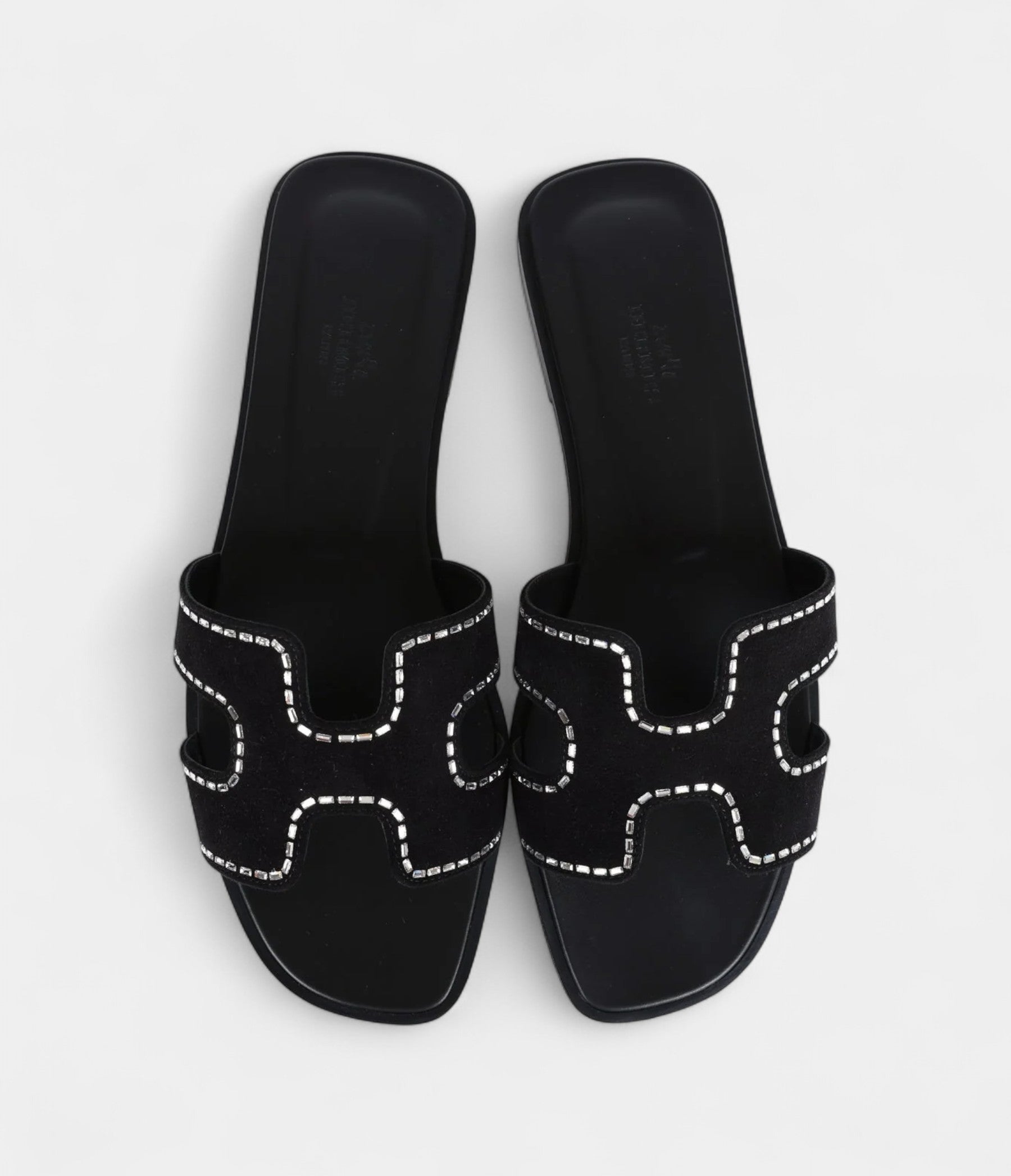 Hermès Oran Sandals Crystal Embellished Black Suede 39 EU