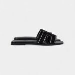 Hermès Oran Sandals Crystal Embellished Black Suede 39 EU