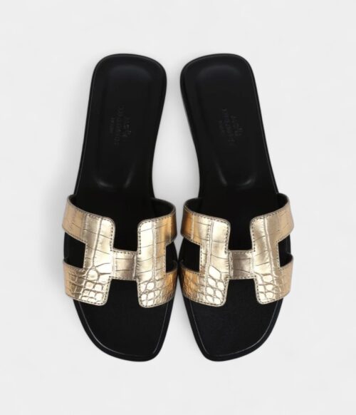 Hermès Oran Sandals Dore Fonce Matte Alligator 37 EU