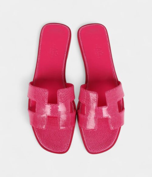 Hermès Oran Sandals Rose Flash Lizard 38.5 EU