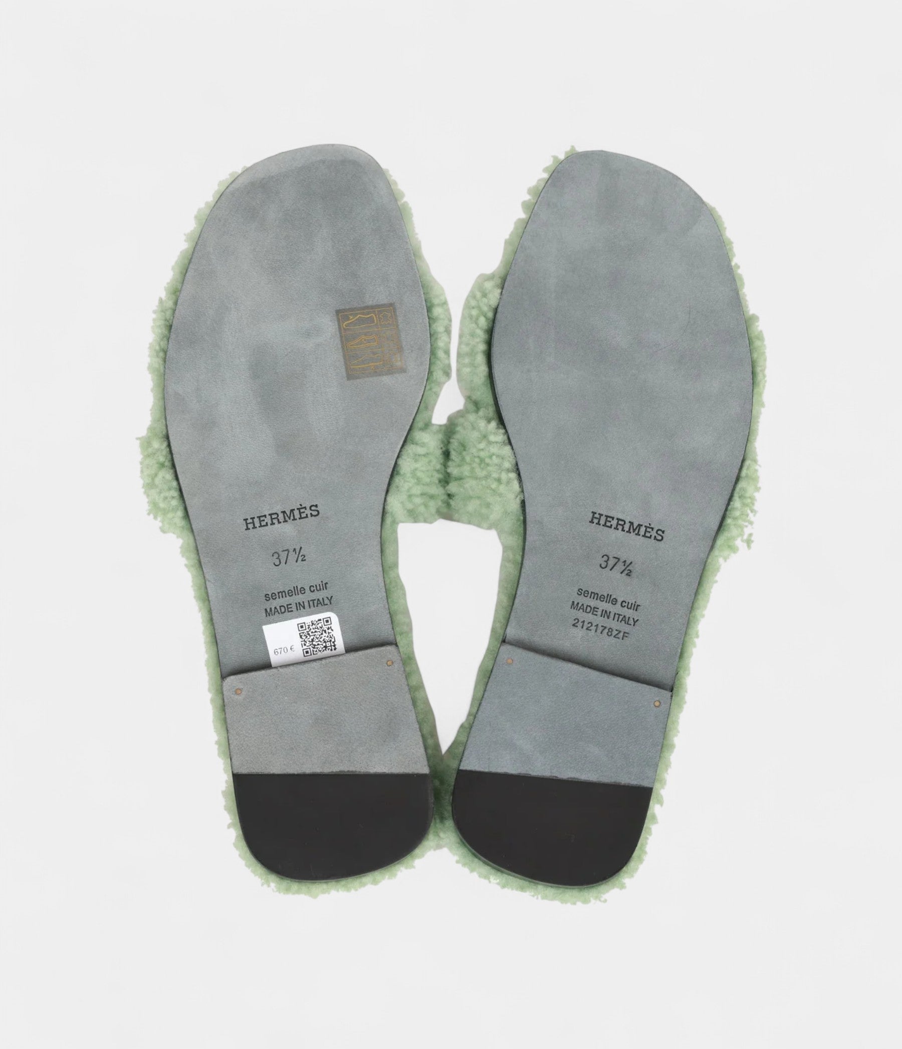 Hermès Oran Sandals Vert D'eau Woolskin 37.5