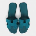 Hermès Oran Sandals Vert Oxford Suede Goatskin 37 EU