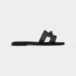Hermès Oran Sandals for Women In Black Top Grain Cow Leather