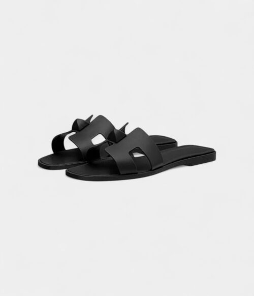 Hermès Oran Sandals for Women In Black Top Grain Cow Leather