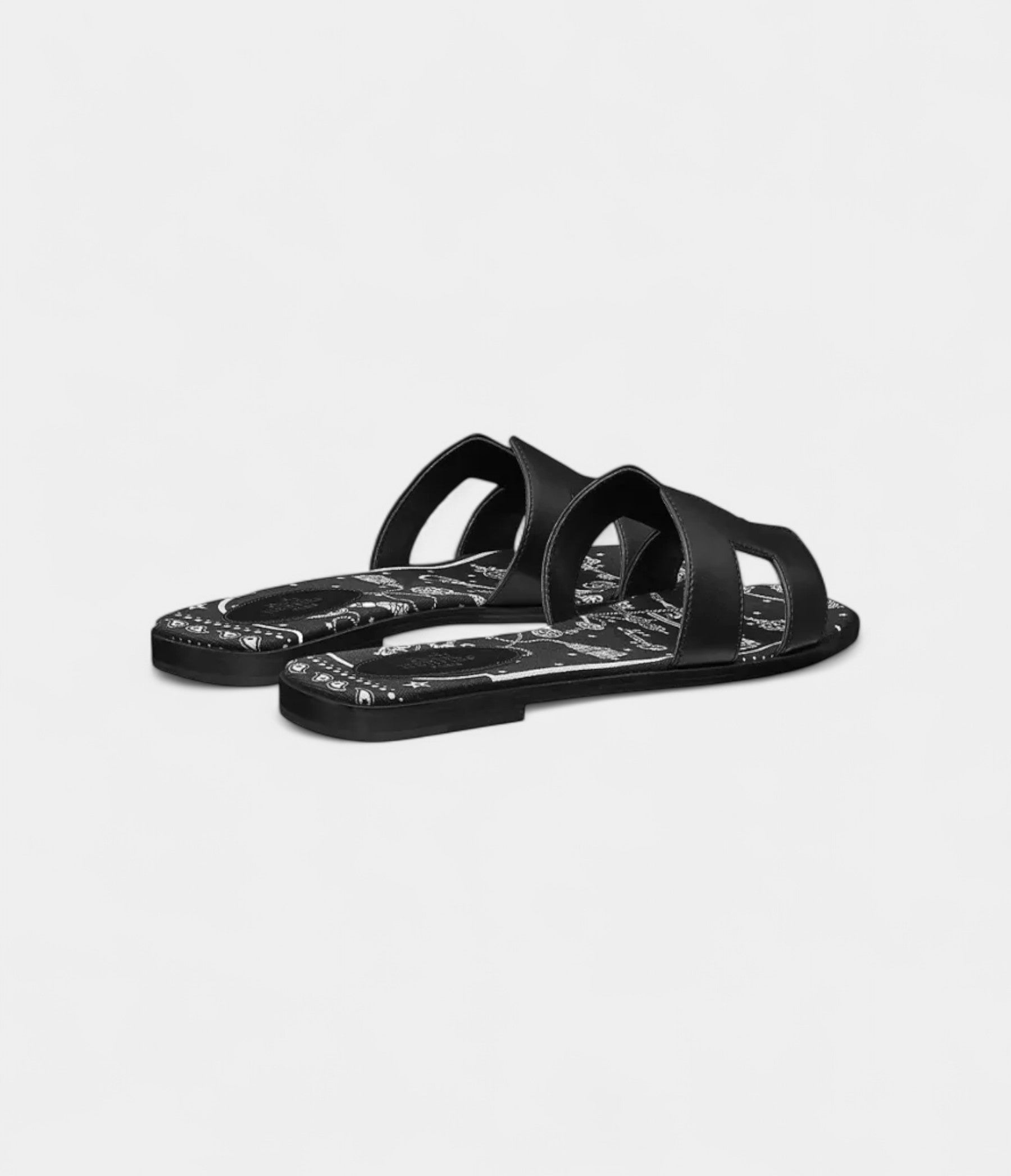 Hermès Oran Sandals for Women In Graffiti Black & Cow Leather