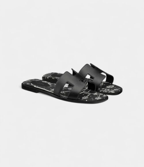 Hermès Oran Sandals for Women In Graffiti Black & Cow Leather