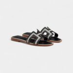Hermès Oran Sandals for Women In Summer Quiet Slide Resistant Leather with Black