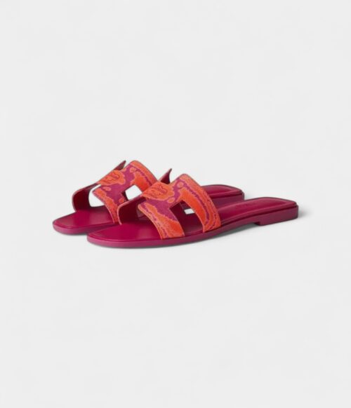 Hermès Oran Sandals for Women –in Pink & Orange with Synthetic Rubber Sole Cotton Canvas