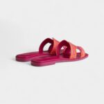 Hermès Oran Sandals for Women –in Pink & Orange with Synthetic Rubber Sole Cotton Canvas