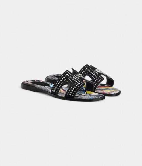 Hermès Oran Sandals for Women in Black Resistant Slide Leather